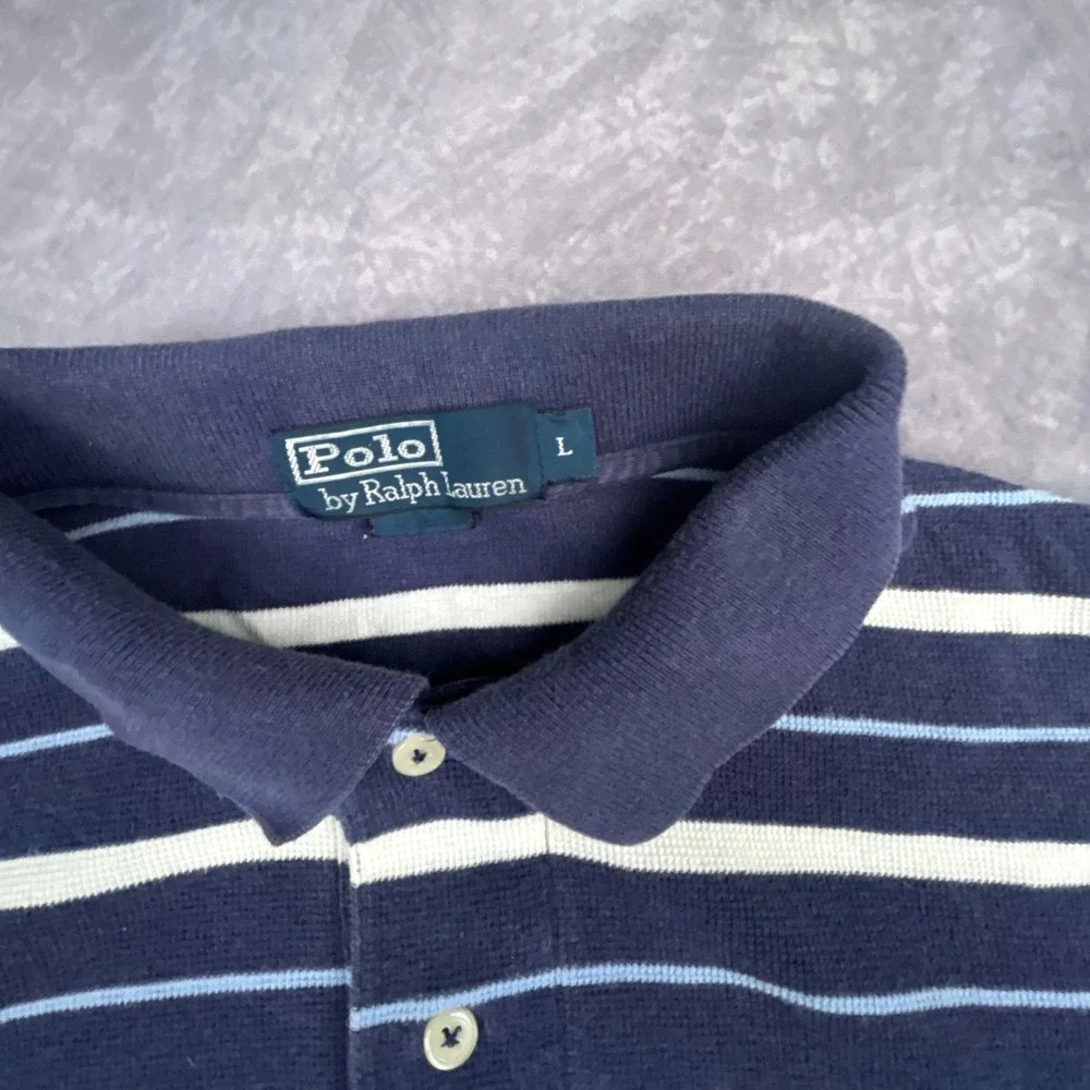 Polo Ralph Lauren Striped Polo Shirt Mens Large Navy Blue White Y2K 90s Relaxed